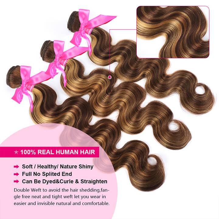 highlight brown body wave human hair bundles 4