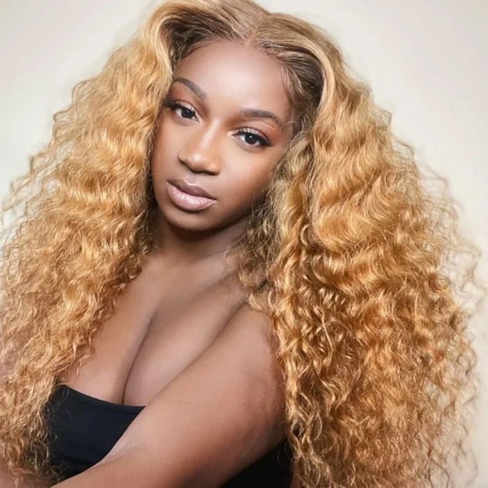 13x4 curly honey blonde lace frontal human hair wigs 3