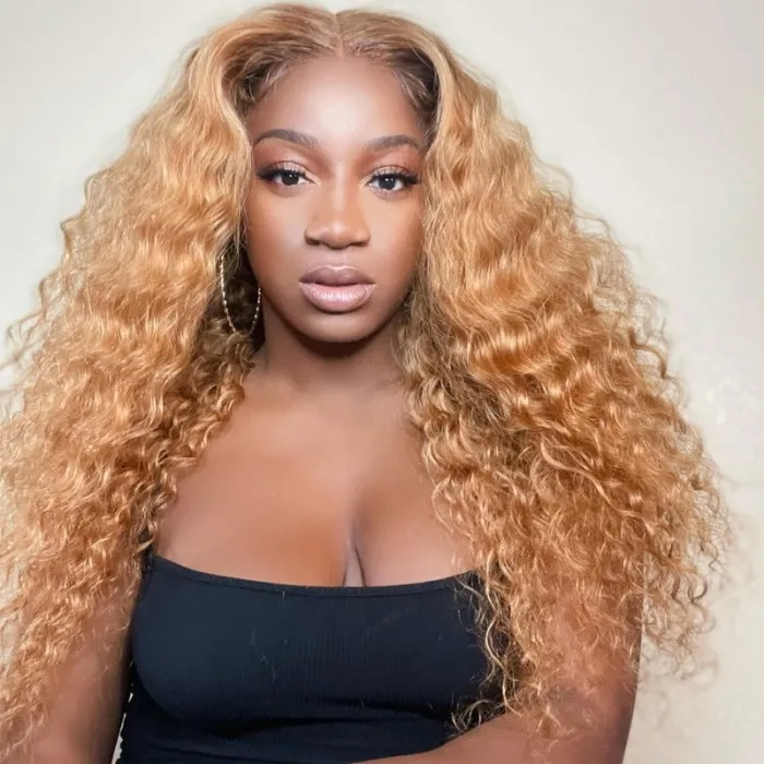 13x4 curly honey blonde lace frontal human hair wigs 4