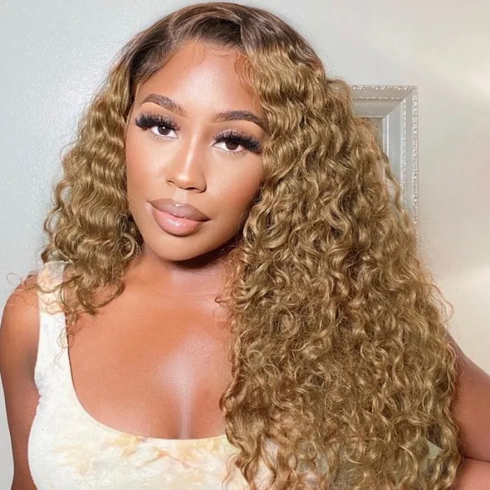13x4 curly honey blonde lace frontal human hair wigs 5