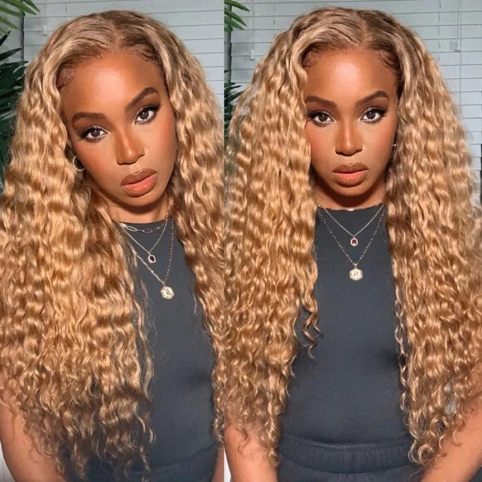 13x4 curly honey blonde lace frontal human hair wigs 6