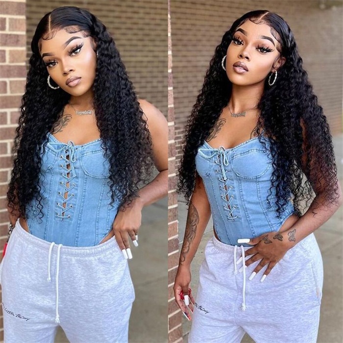 5x5 deep curly lace closure wigs undetectable hd lace human hair wigs 5
