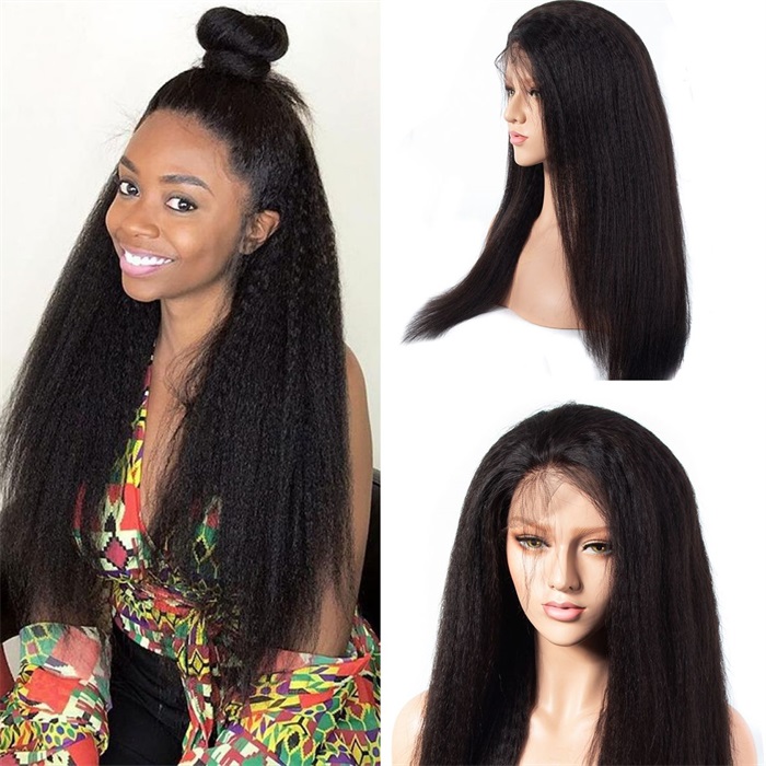 affordable 360 lace kinky straight pre plucked human hair wigs 6