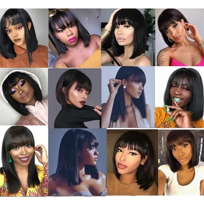 affordable short straight body non lace wigs with bangs 5