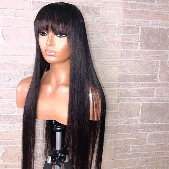 brazilian straight human hair wigs with bangs remy full machine made human hair wigs for women wigs 3