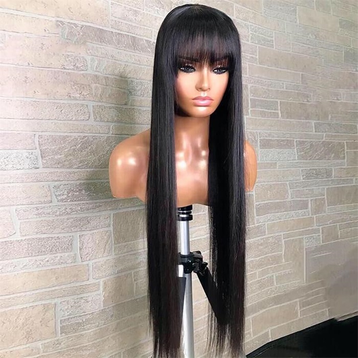 brazilian straight human hair wigs with bangs remy full machine made human hair wigs for women wigs 4