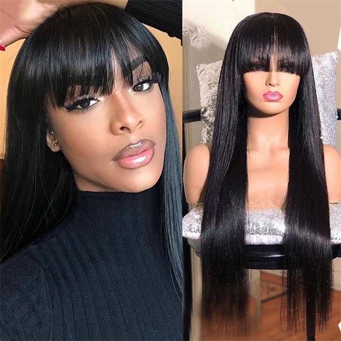 brazilian straight human hair wigs with bangs remy full machine made human hair wigs for women wigs 7