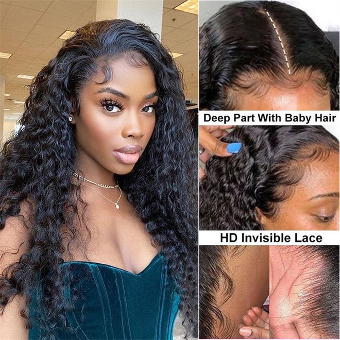 curly hair invisible hd lace wigs deep wave hd transparent lace frontal wigs 3