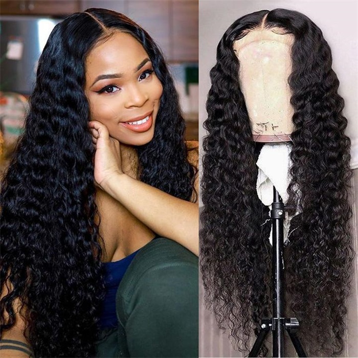 full lace wig deep wave brazilian human hair wigs natural black color 5