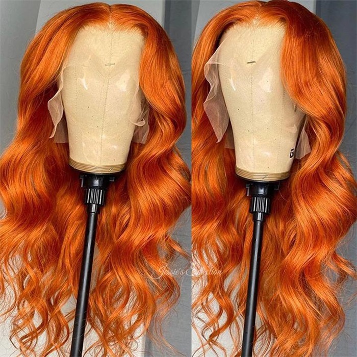 invisible hd lace frontal wigs ginger orange color body wave wigs 1