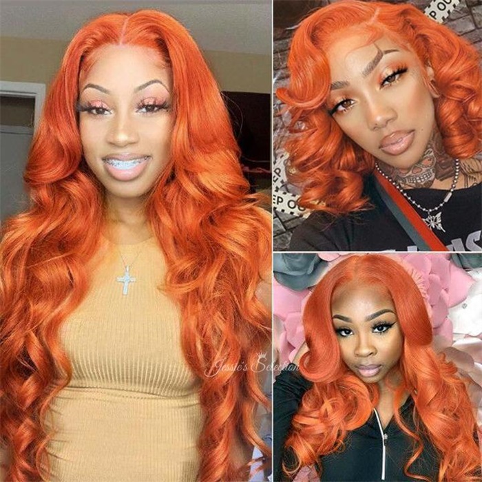 invisible hd lace frontal wigs ginger orange color body wave wigs 3