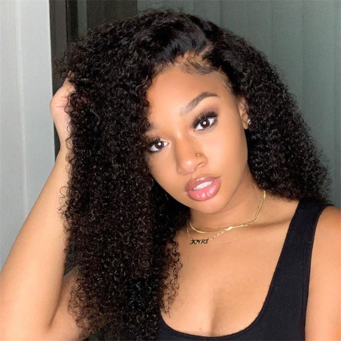 kinky curly lace front human hair wigs pre plucked lace frontal wigs 4