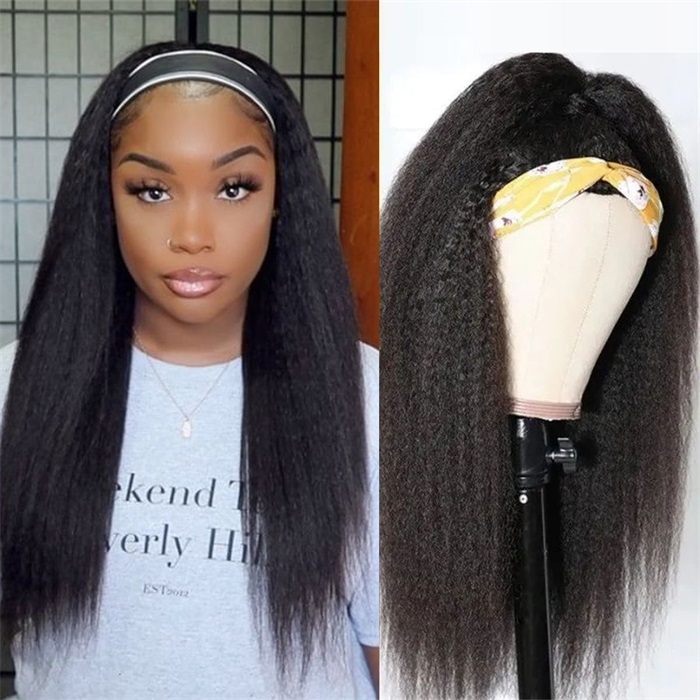 kinky straight hair headband glueless wig brazilian yaki human hair 10-30 inches 1