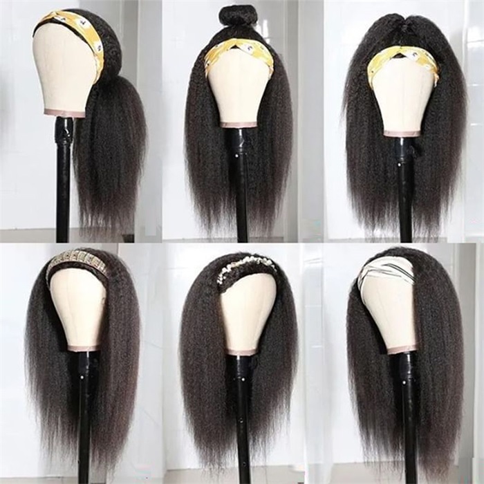 kinky straight hair headband glueless wig brazilian yaki human hair 10-30 inches 5