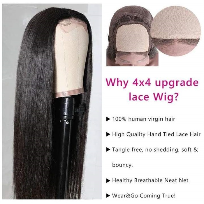 long silky straight 4x4 lace closure human hair wigs wholesale 6