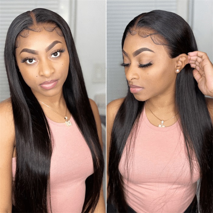 natural hairline hd transparent lace front wigs straight human hair wigs 1b 7