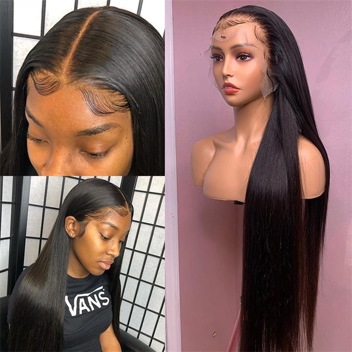 transparent full lace wig silk straight brazilian remy human hair 4