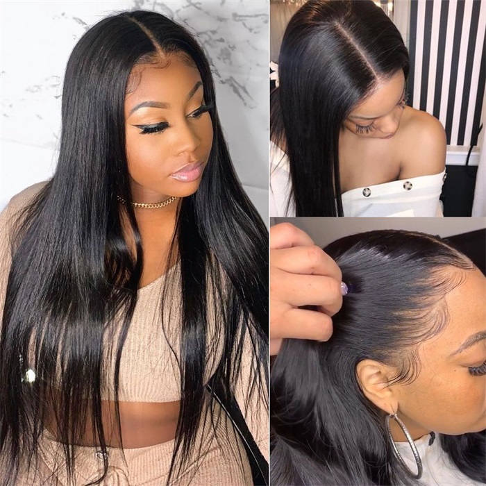 wholesale affordable straight 5x5 lace closure wig pre plucked with baby hair 3